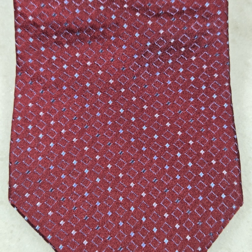 Perry Ellis Portfolio Silk Tie Burgundy Red Blue Geometric Diamond Neat Pattern - Picture 2 of 6